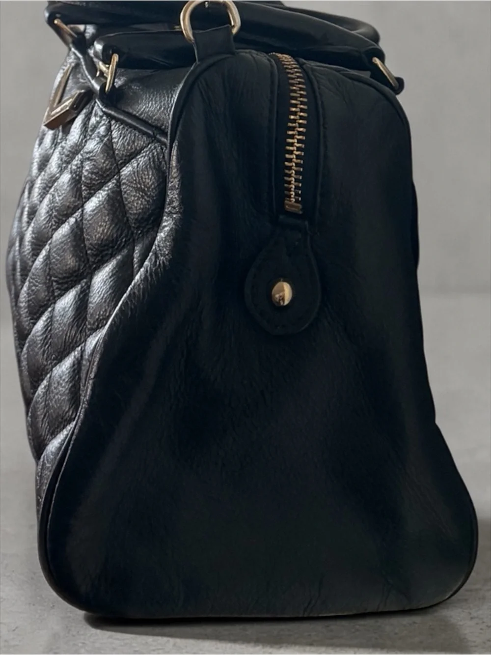 Rebecca Minkoff Quilted Leather Satchel Crossbody Black Gold Hardware Handle Bag